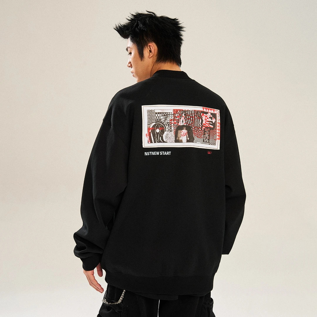 NSTNEW START/发芽计划“像素失格”贴布刺绣新款棒球领卫衣外套