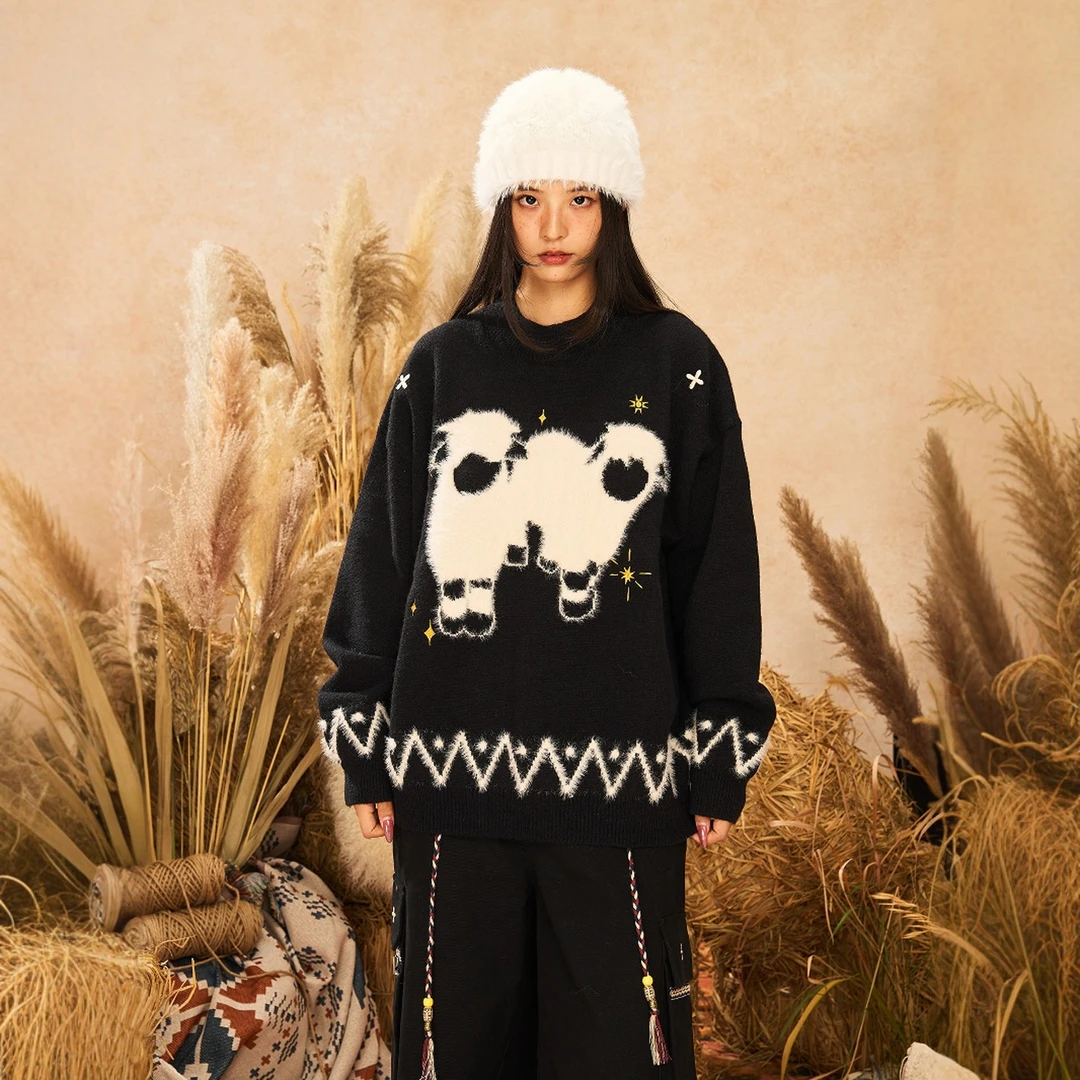 NSTNEW START发芽计划毛绒小羊提花潮牌百搭保暖毛衣