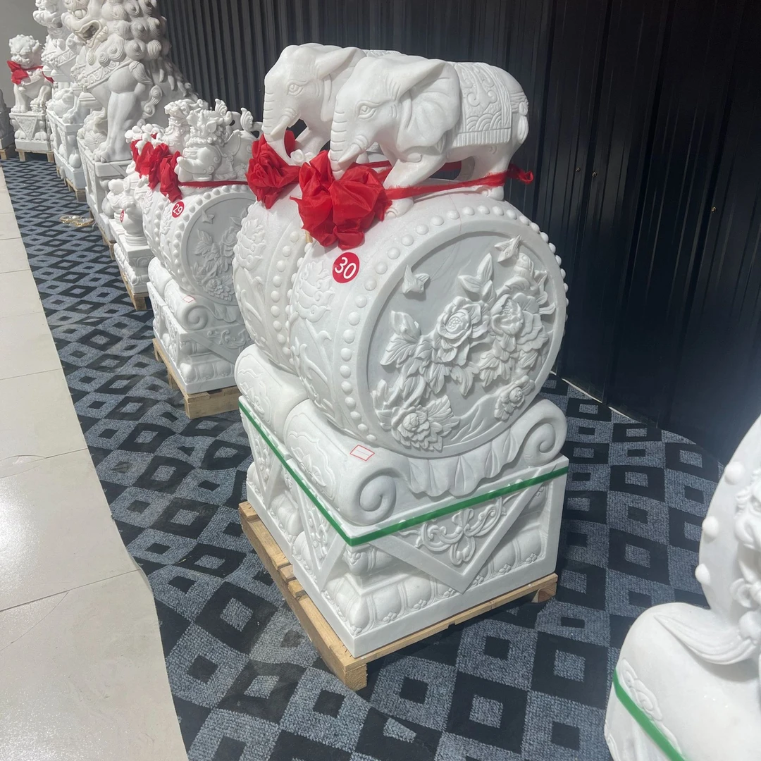 汉白玉圆鼓石雕小象门墩家用别墅庭院公司酒店门口包邮不含卸货