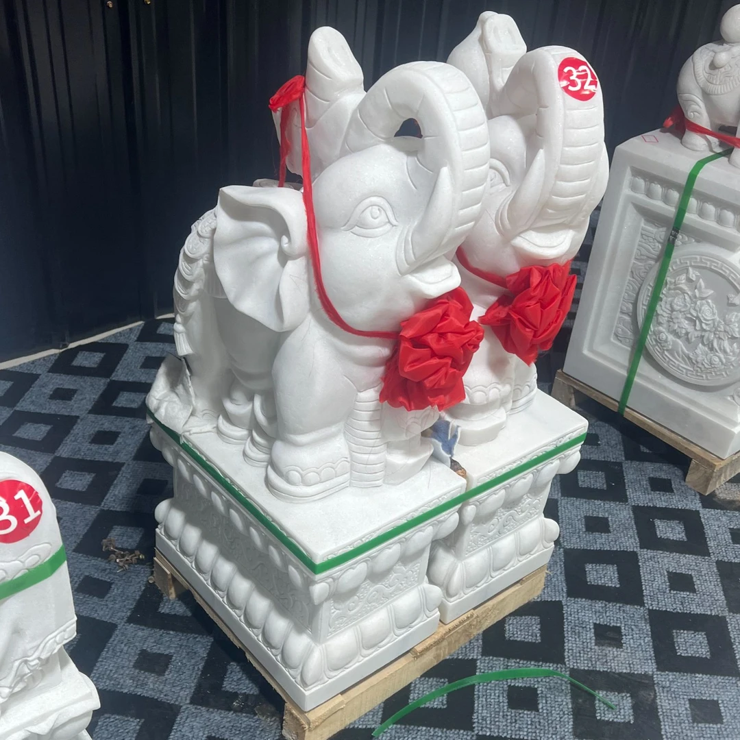 汉白玉呆萌小象门墩家用别墅庭院公司酒店门口摆件包邮不含卸货