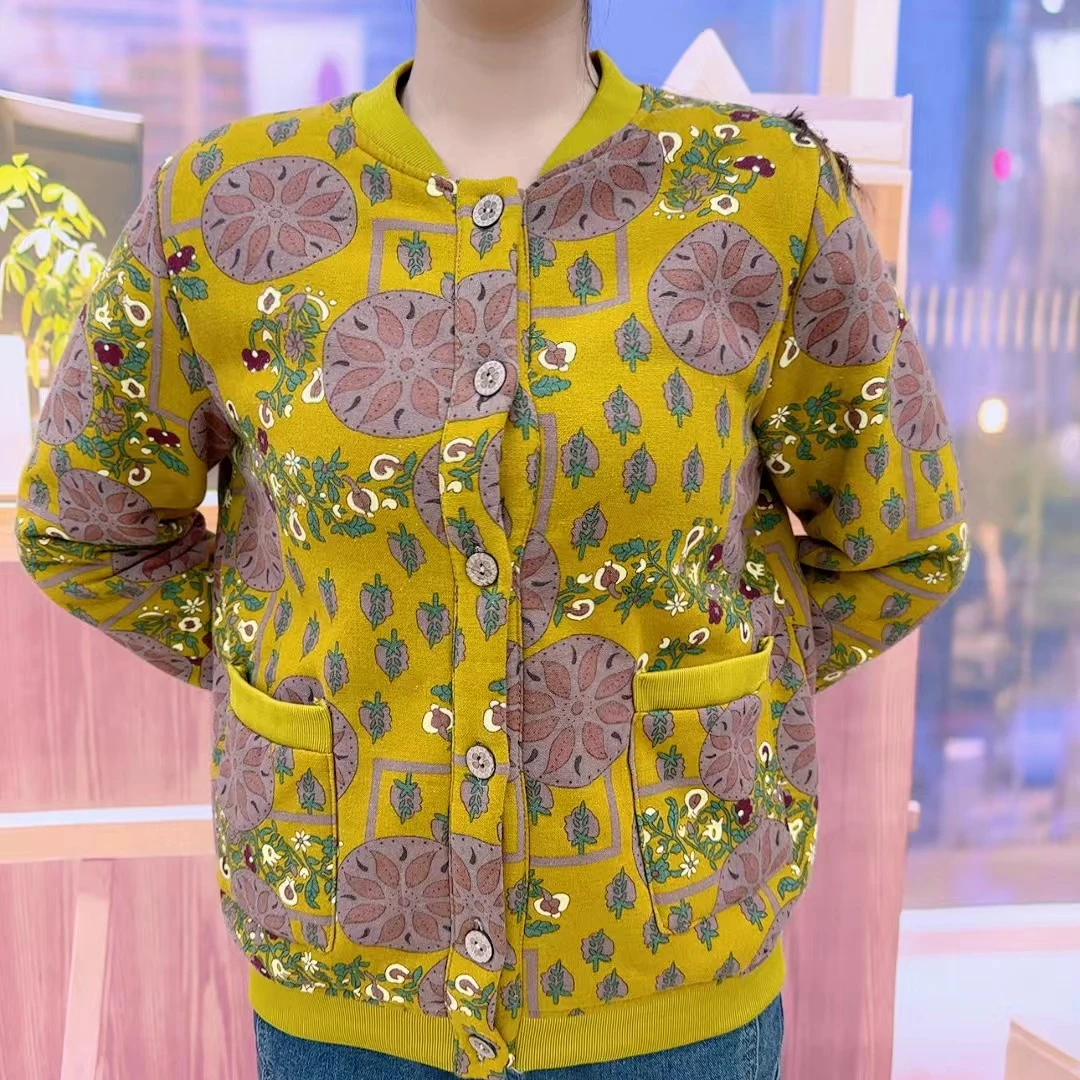 保暖秋冬洋气加绒印花外套时尚宽松百搭妈妈复古休闲棉服夹克爆款