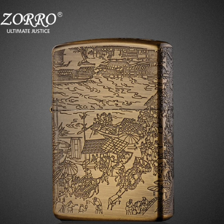 ZORRO【清明上河图】时尚经典创意Z个性煤油黄铜防风老式气质打火机