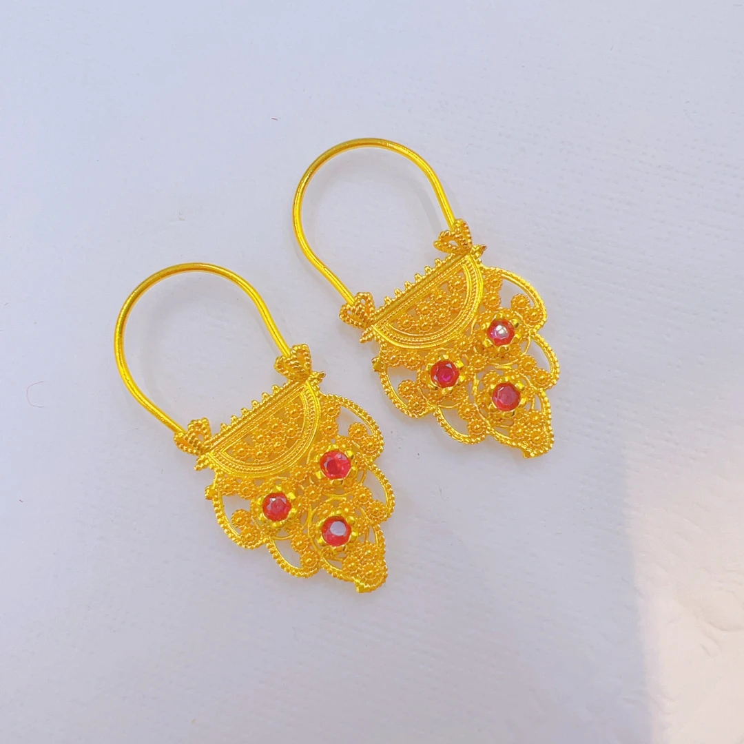 铜合金仿水晶耳饰 铜合金民族风耳环nipal