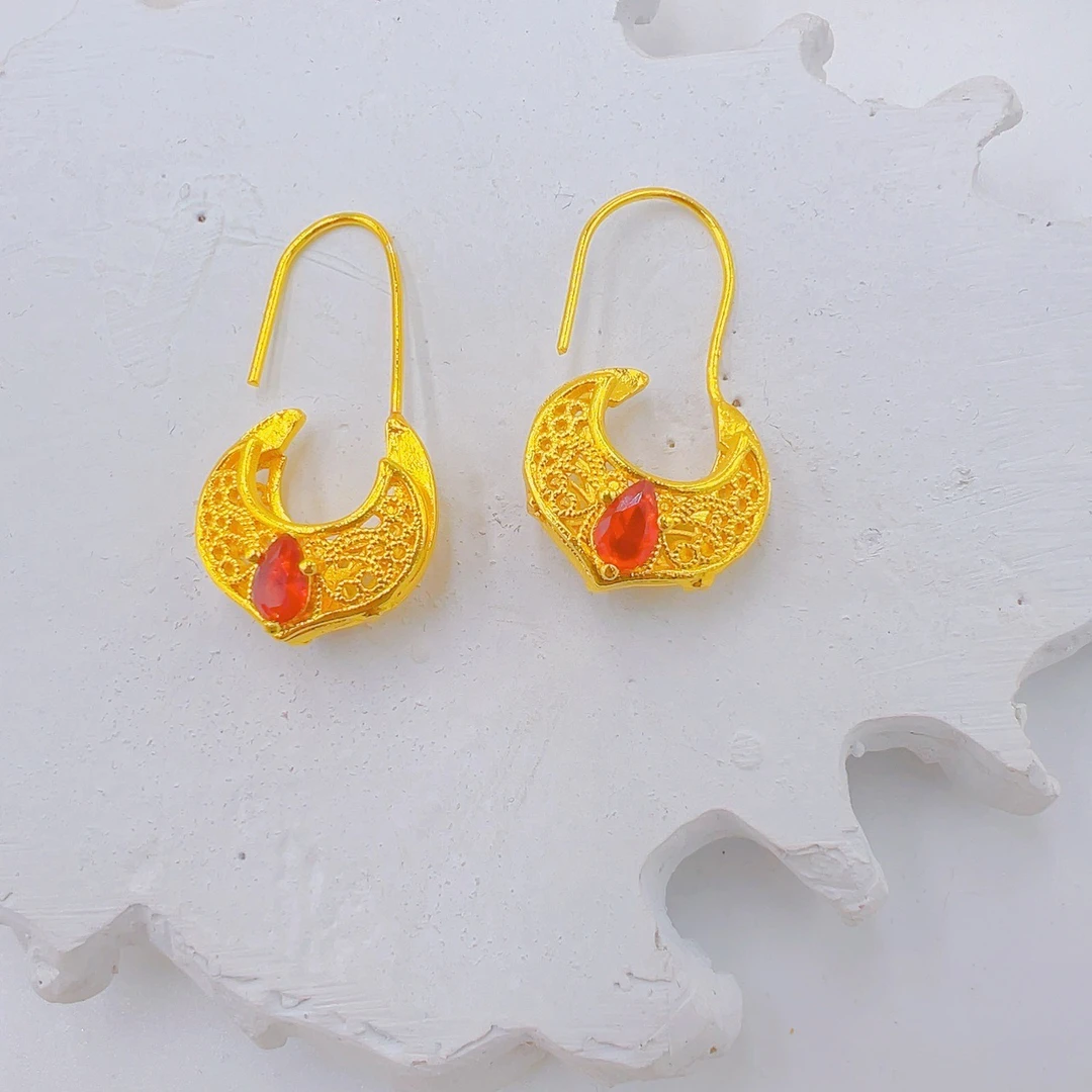 铜合金仿水晶耳饰 铜合金民族风气质精美手工耳环百搭饰品时尚