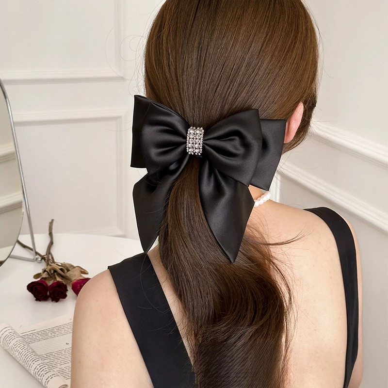 玫瑰的故事黄亦玫刘亦菲同款黑色缎面蝴蝶结头饰发夹后脑勺半扎发
