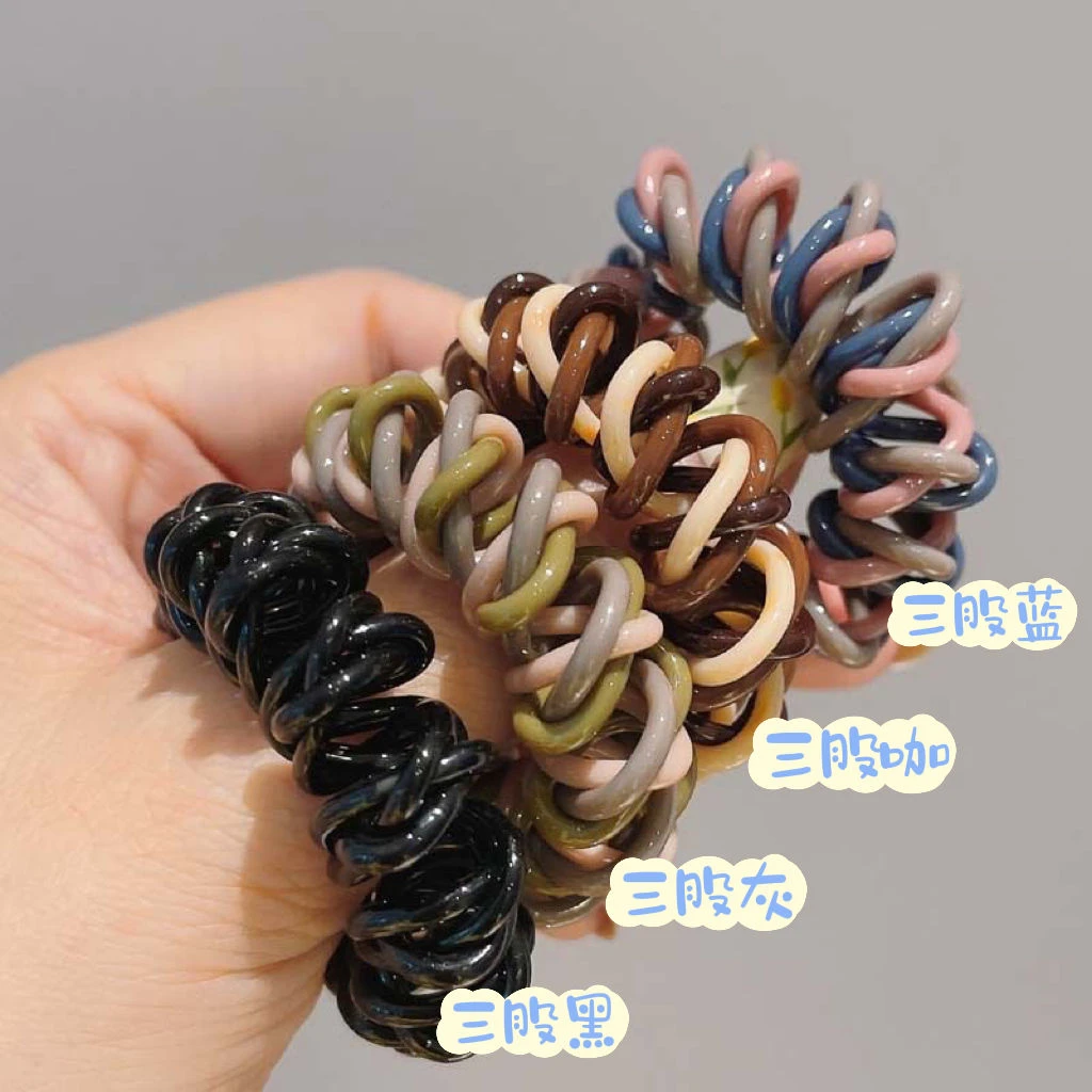 三股缠绕渐变色电话线发圈简约无痕不勒发头绳高丸子头扎马尾发绳