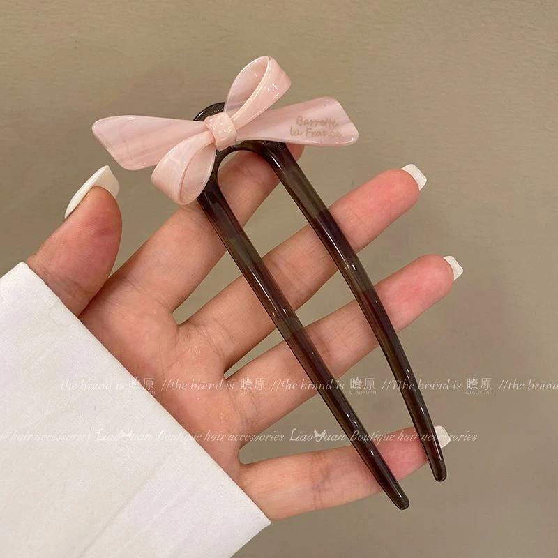 高级感蝴蝶结盘发头饰u型发簪女簪子2024新款夏季丸子头神器网红