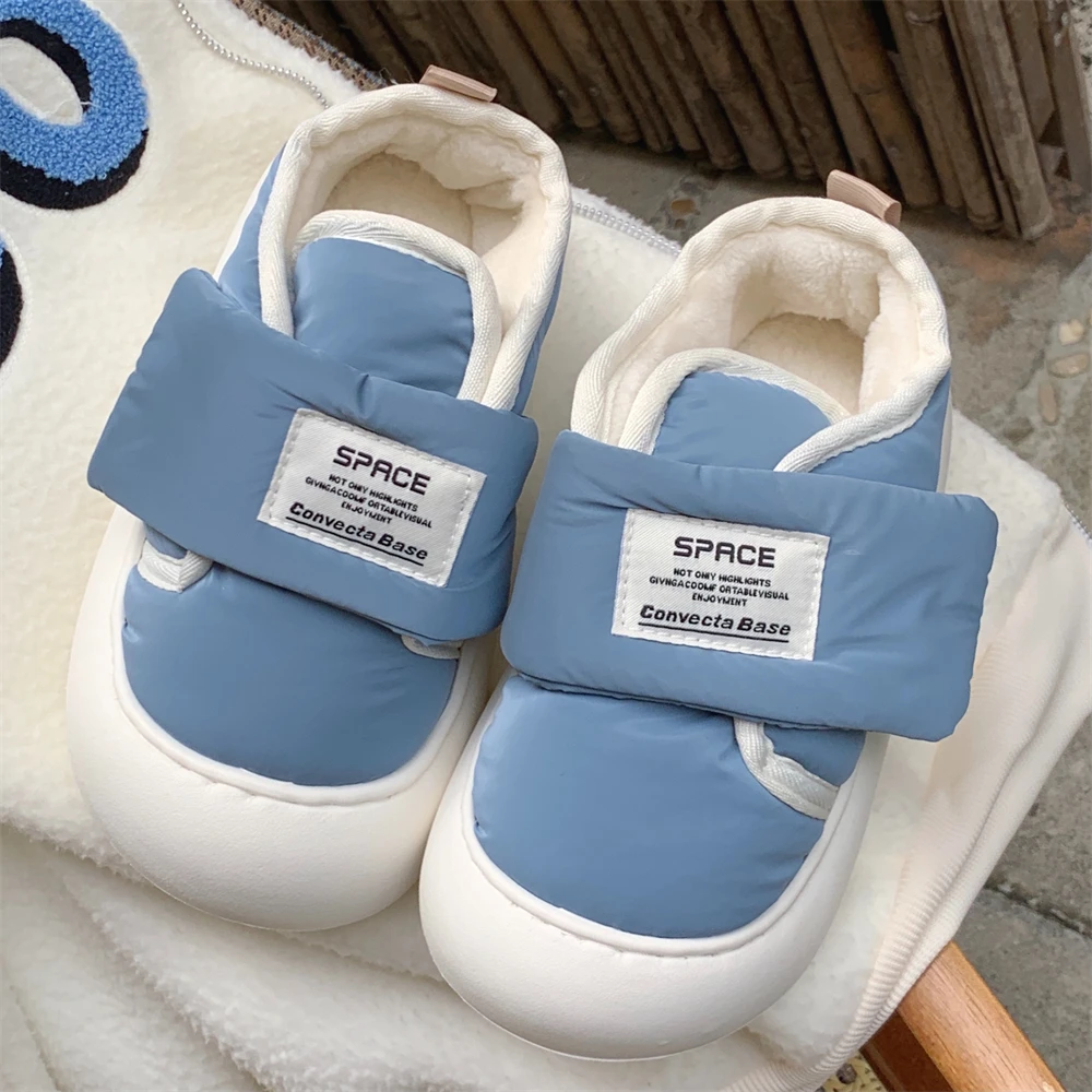 韩版时尚创意魔术贴拼色圆头棉鞋女冬季学生休闲外穿保暖加绒板鞋