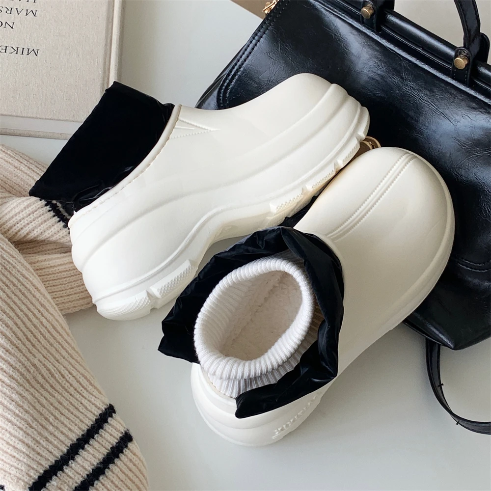 户外防滑百搭创意拼色时尚雪地靴冬季厚底增高防水保暖加绒棉鞋女