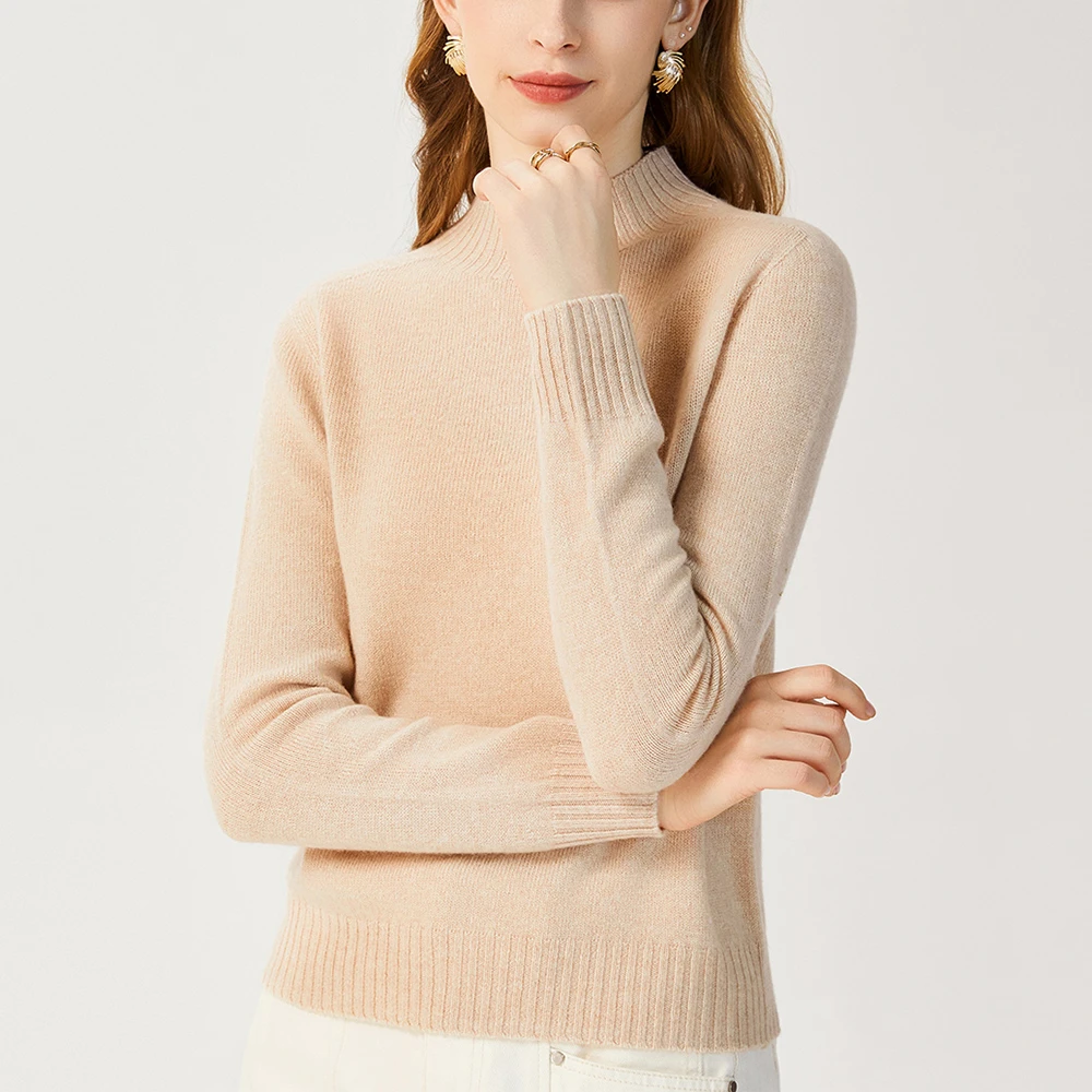 100%绵羊毛时尚百搭半高领无缝纯色打底毛衣针织羊毛衫 QC0532302