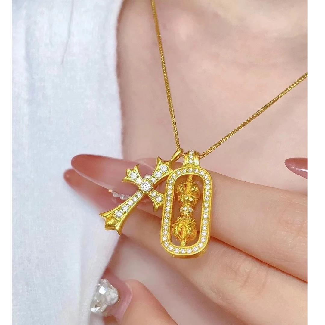 坠链均925银 国潮金刚杵十字架项链925银项链SY611