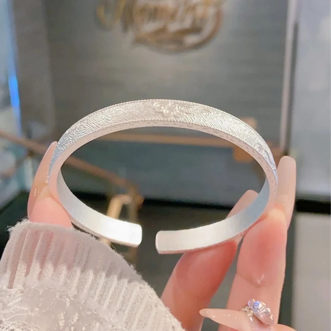 足银手镯 [浮雕祥云实心开口时尚复古手镯SY510