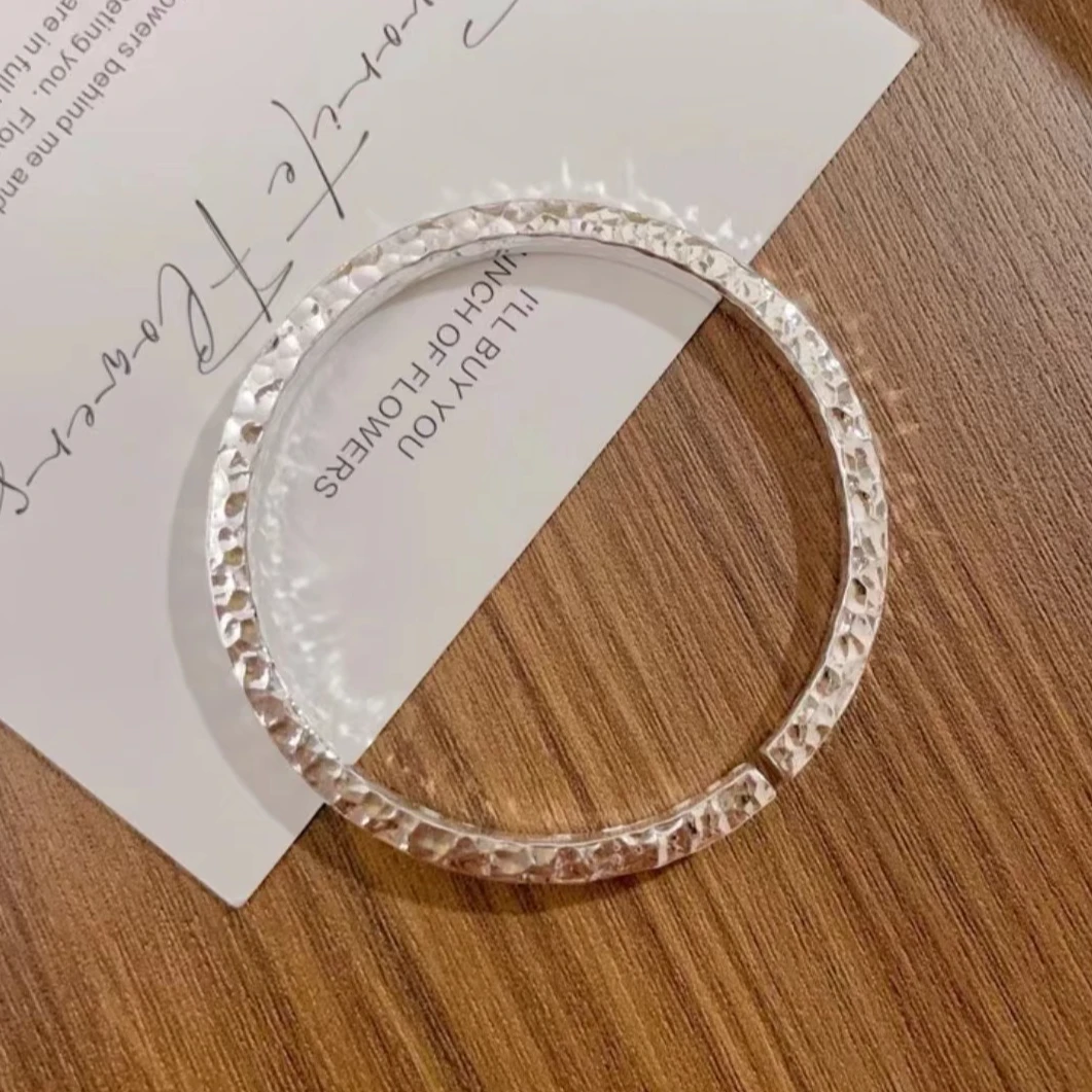 足银手镯  【蜀银匠官方】方形手工亮锤纹时尚简约手镯SY389