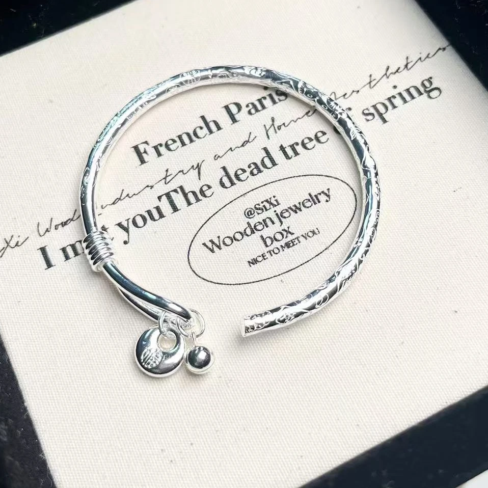 足银手镯 平安胖福吉言时尚亮面开口手镯SY553