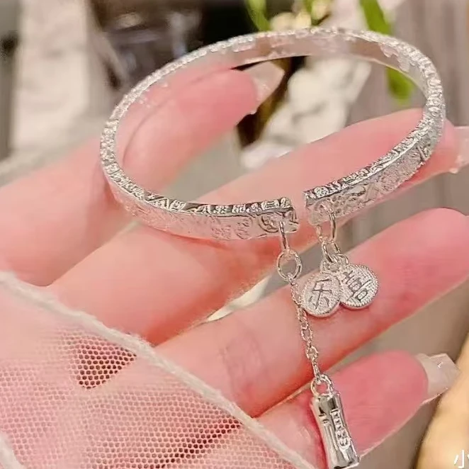 足银手镯 喜乐福吉言时尚轻奢精致气质开口足银手镯SY579