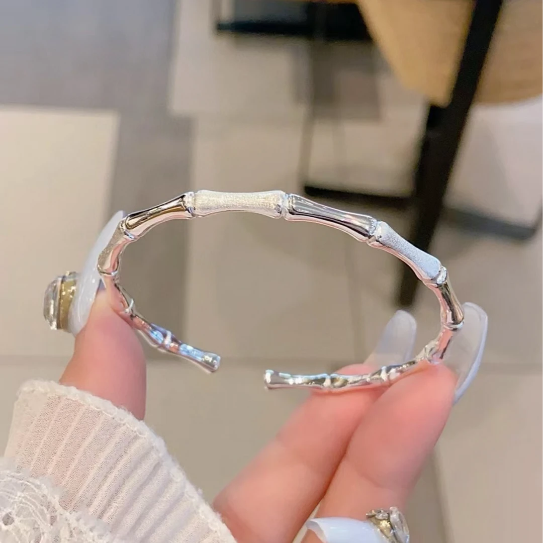 足银手镯 【蜀银匠】步步高升竹节间钉沙开口手镯SY010