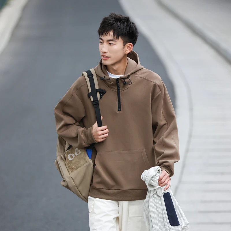 VR97重磅空气层半拉链连帽卫衣男春季新款美式潮牌宽松休闲上衣