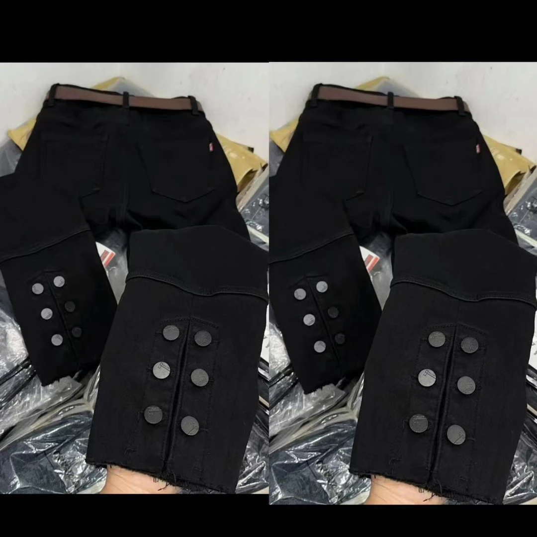 S22387 无腰带加绒加厚八分弹力后腿六丁扣烟管裤