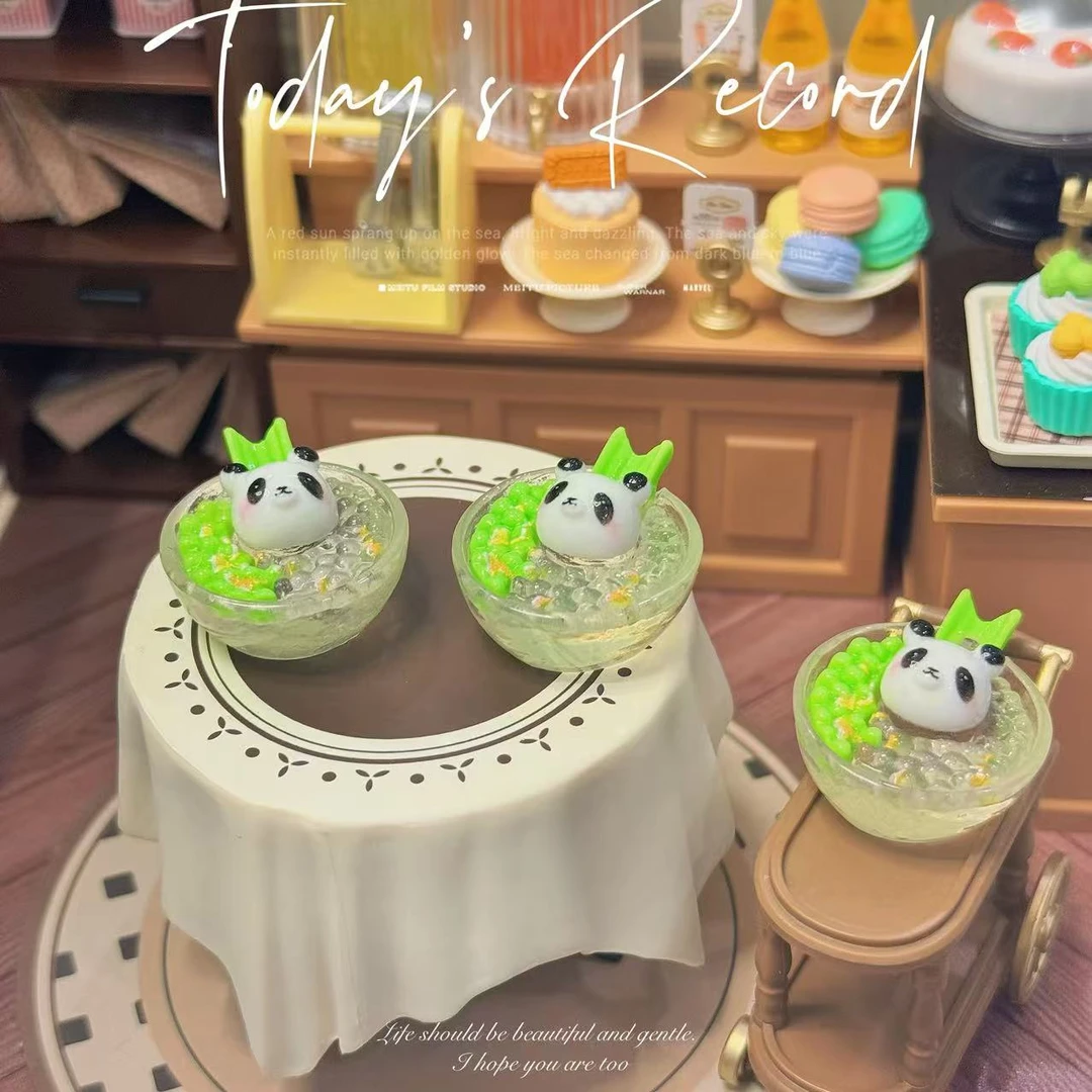 小雨定制【熊猫碗】仿真食玩diy树脂配件迷你玩具配