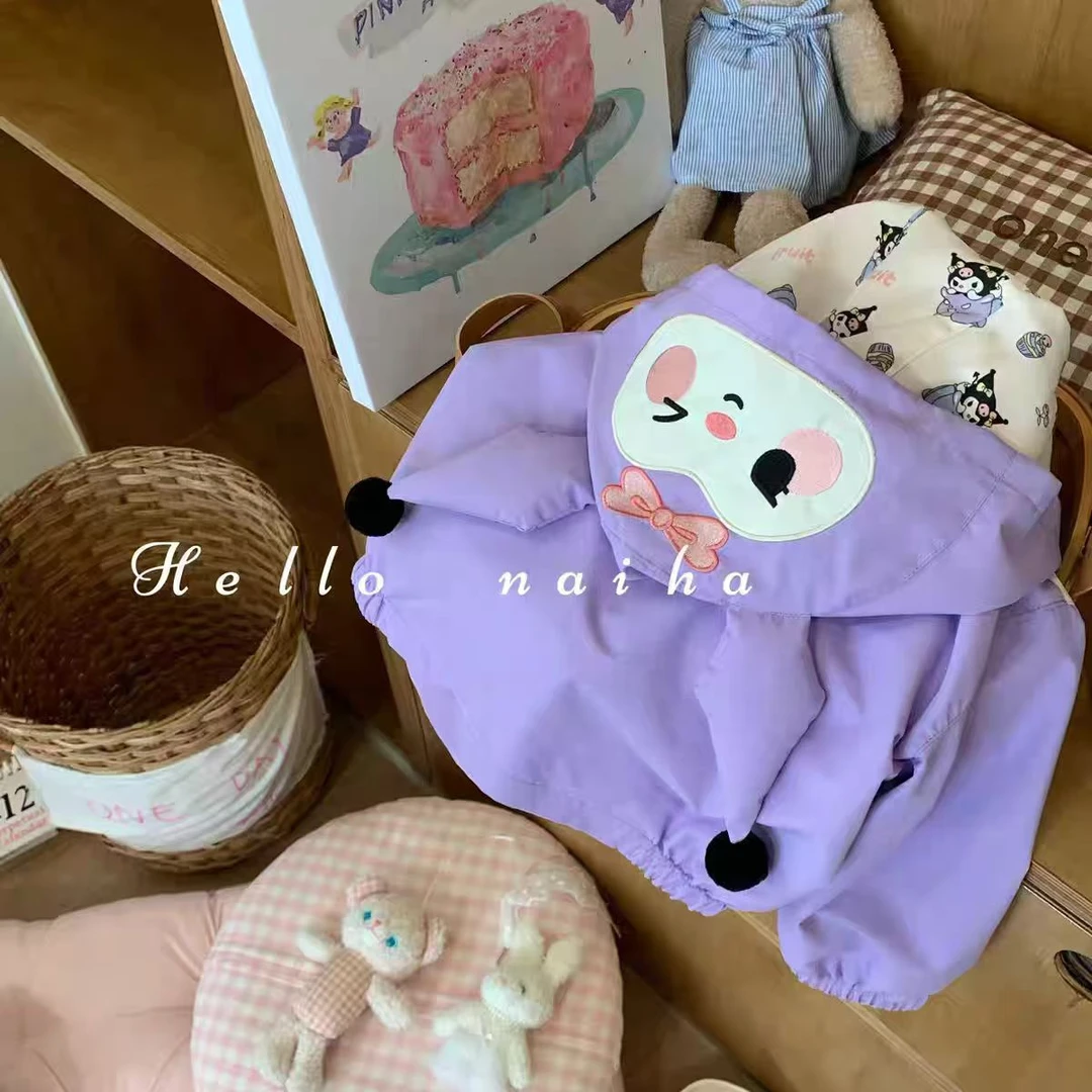 库罗迷紫色连帽小兔两面穿冬款加厚款可爱洋气女童小童儿童