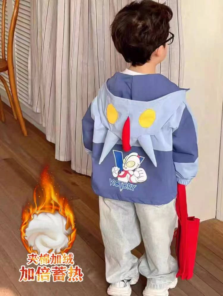 奥特棉服儿童春秋女童洋气连帽加绒夹棉蓄热时尚休闲宝宝女孩加厚