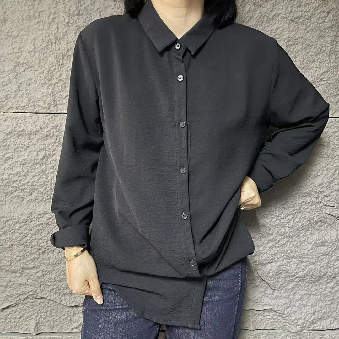 1626微弹微褶皱大码显瘦休闲百搭衬衫