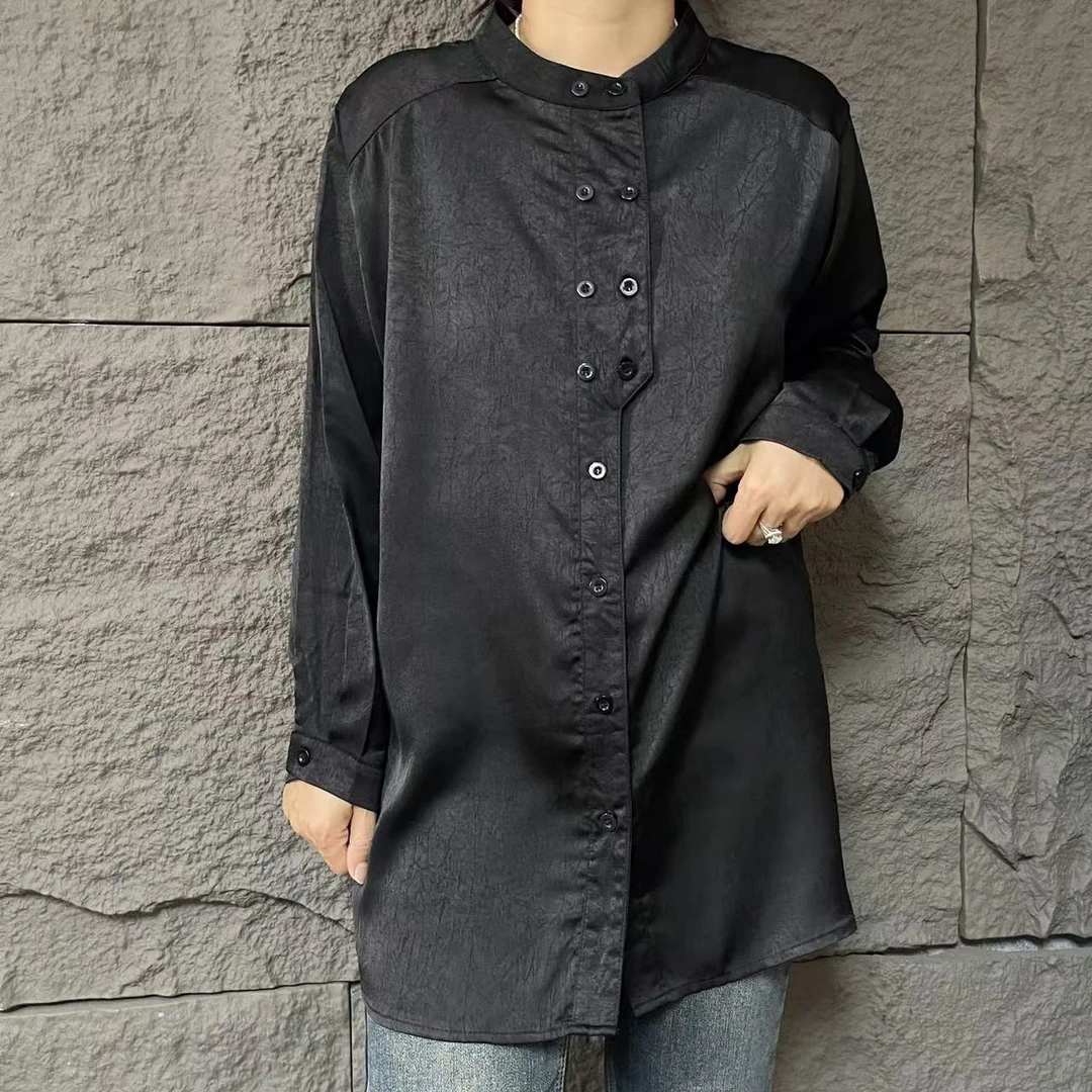 1822醋酸缎面高品质圆领双排扣衬衣