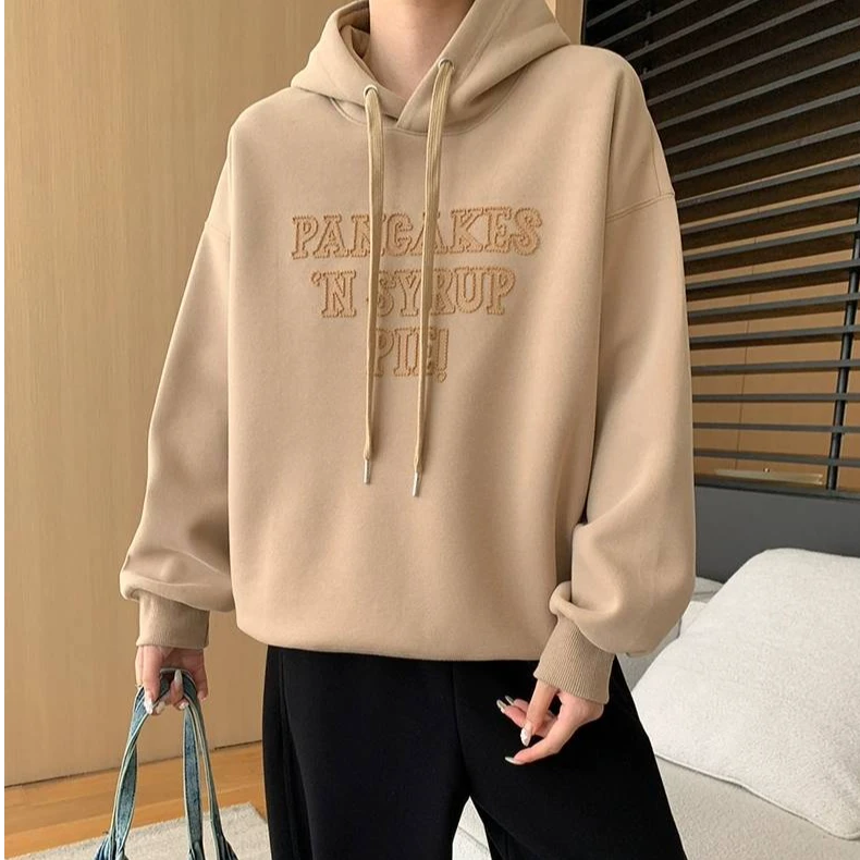 U米 |  设计感字母刺绣缝线宽松连帽卫衣