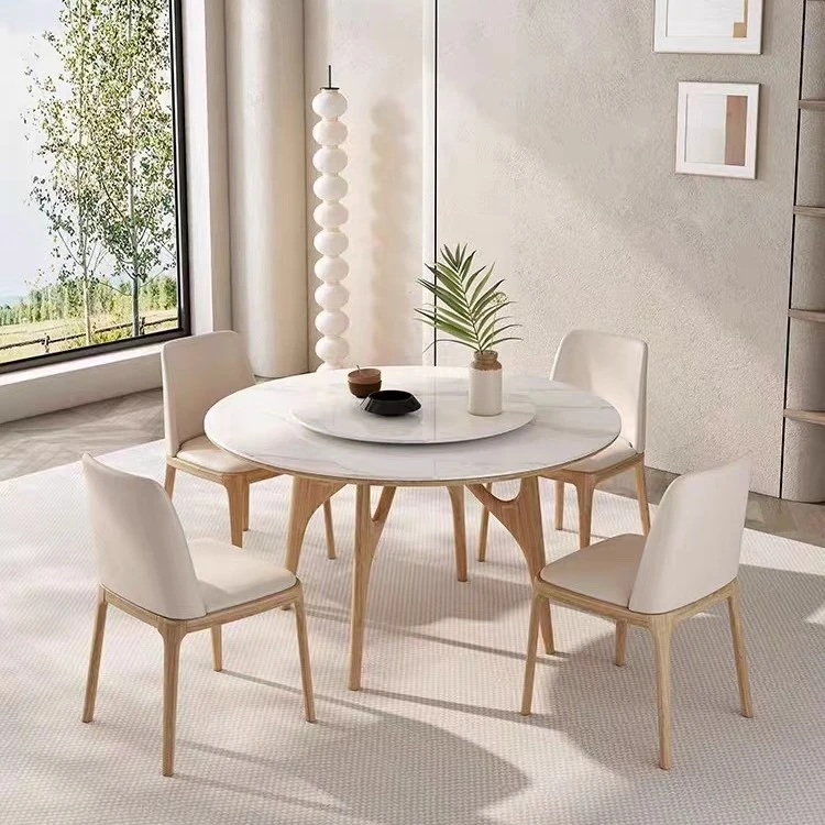 今森佳人小户型侘寂风白蜡木实木岩板餐桌椅圆形吃饭桌家用现代风