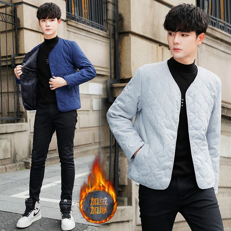冬季男士羽绒羽绒服内胆保暖加绒短款内穿打底修身无领羽绒