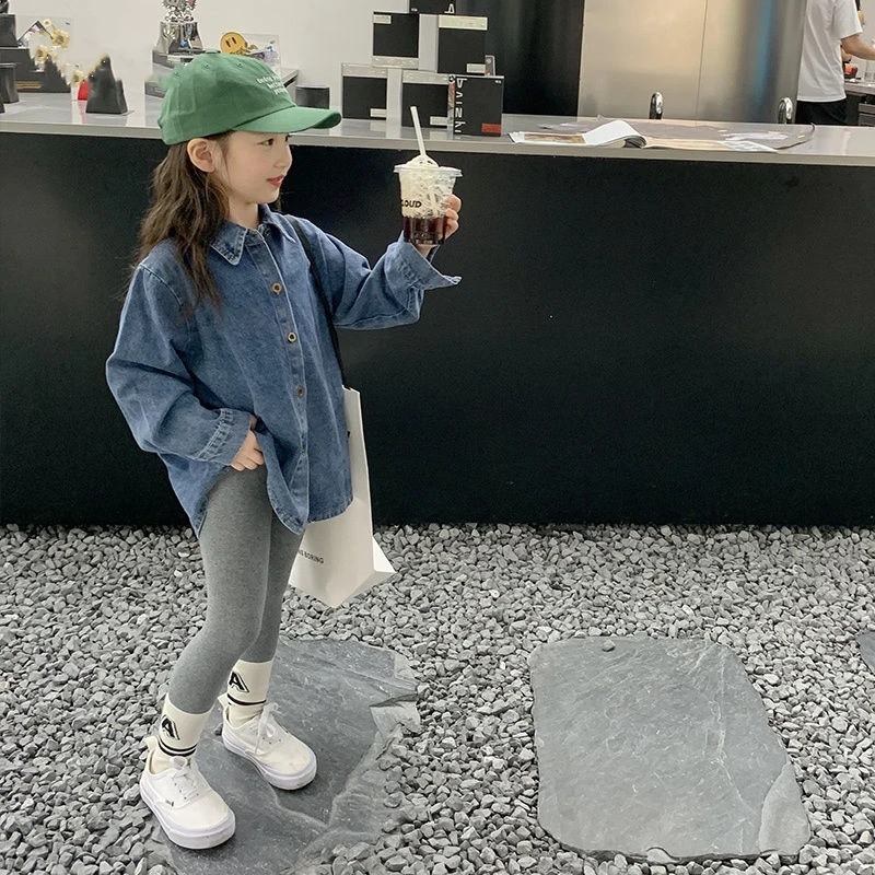 女童牛仔衬衫宝宝中大童韩版百搭春秋女孩儿童洋气长袖牛仔外套潮