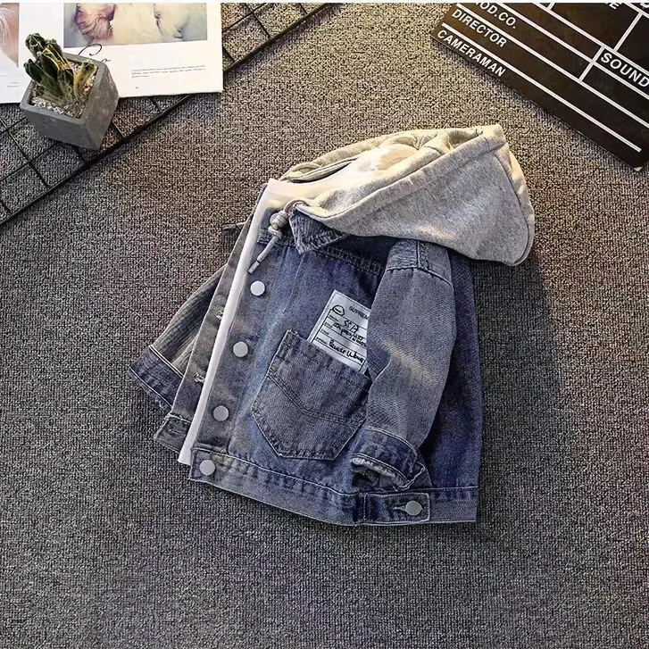 男童外套春秋洋气牛仔外套儿童连帽牛仔上衣中小童新款韩版夹克潮