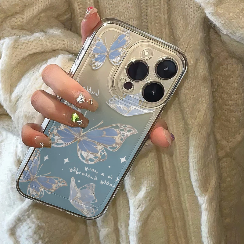 渐变蓝蝴蝶适用苹果华为iPhone15/14promax/13/12/手机壳软太空壳