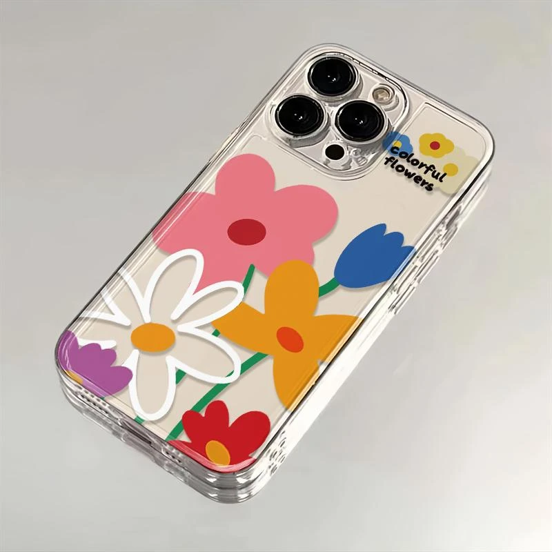 简约彩色花朵适用iPhone15苹果14/13promax创意手机壳12/11太空壳