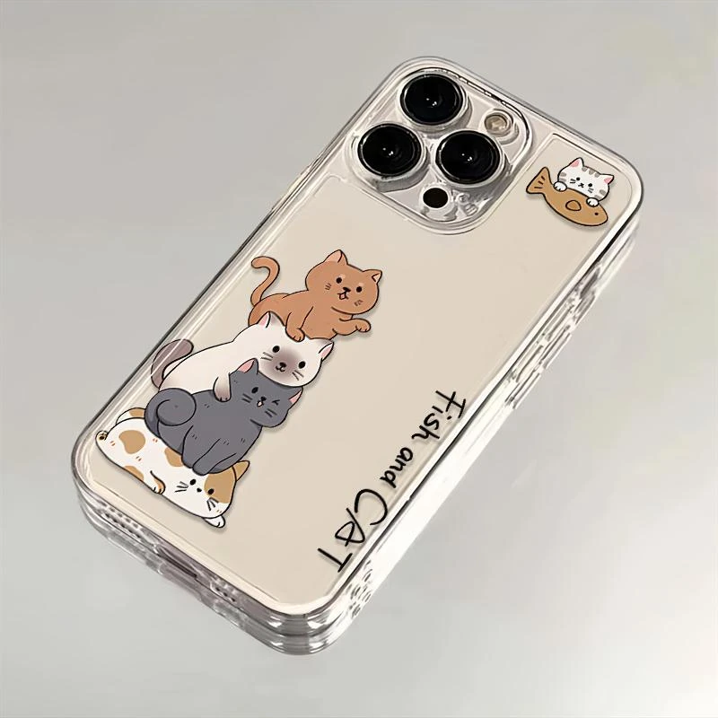 叠叠猫咪适用苹果iPhone15/14promax/13动漫12透明ins手机壳太空