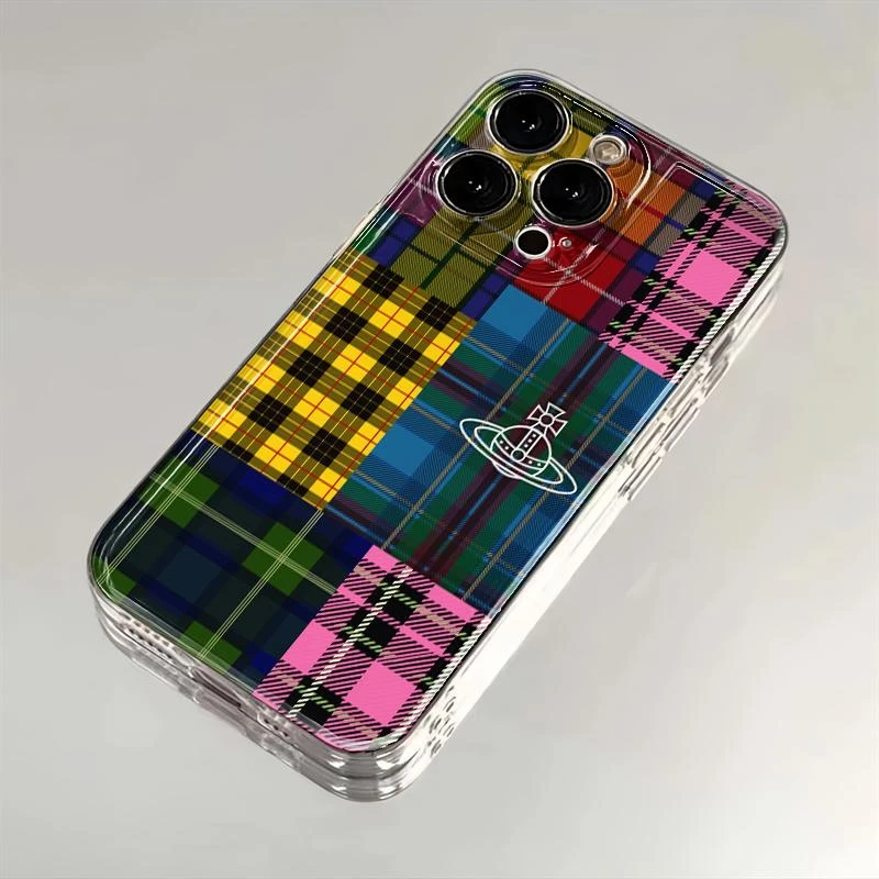 可爱格纹飞碟适用苹果iPhone15/14/13promax手机壳11/12软太空壳