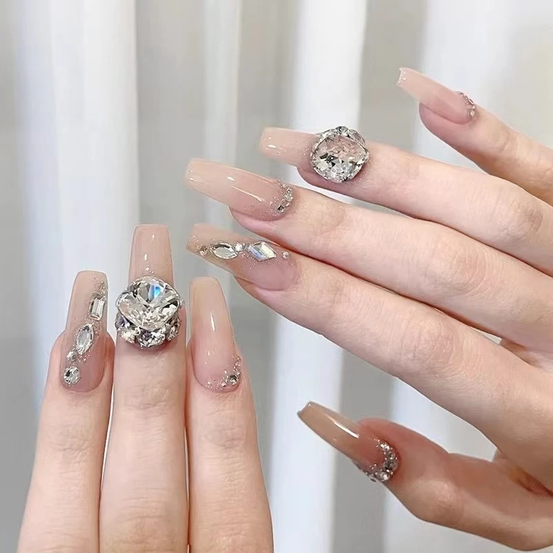 【直播】美甲饰品裸色K9爆闪尖底手工平底钻美甲钻冰透碎钻秋冬