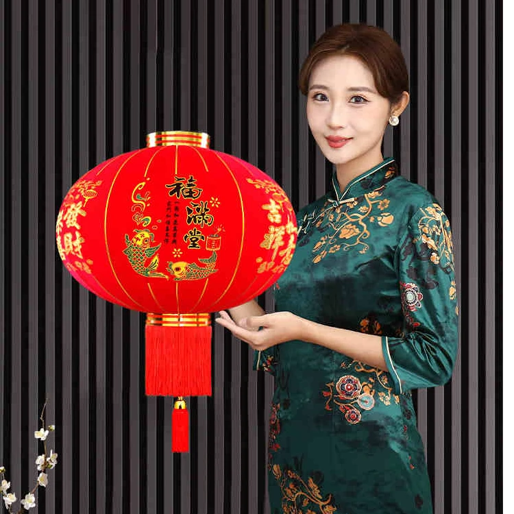 烁焰新款大红植绒灯笼户外大门阳台街道装饰宫灯新春喜庆灯笼