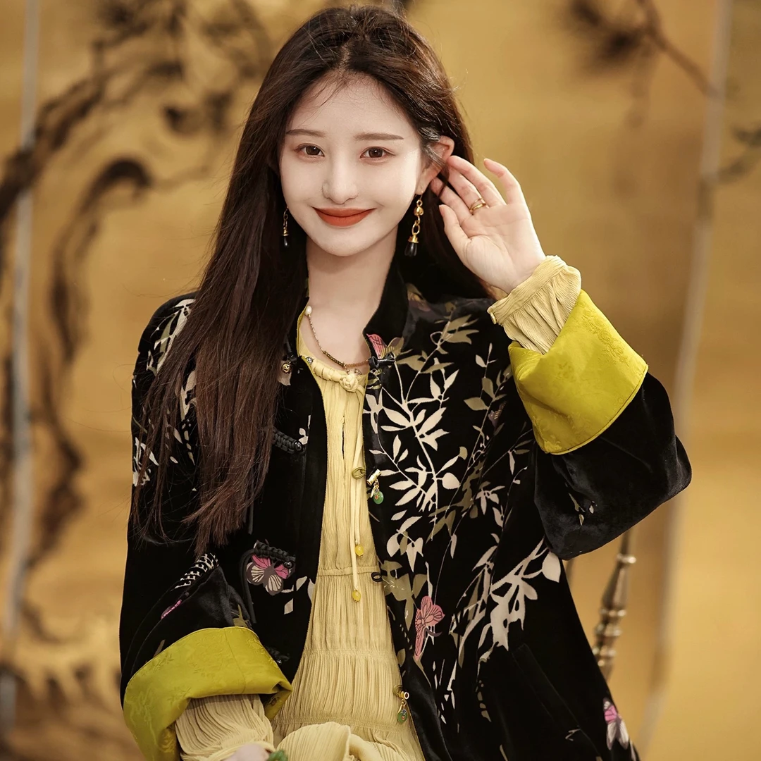 【双面穿】白鸭鸭丝绒烧花新中式女士短外套羽羽服国风盘扣唐装上衣