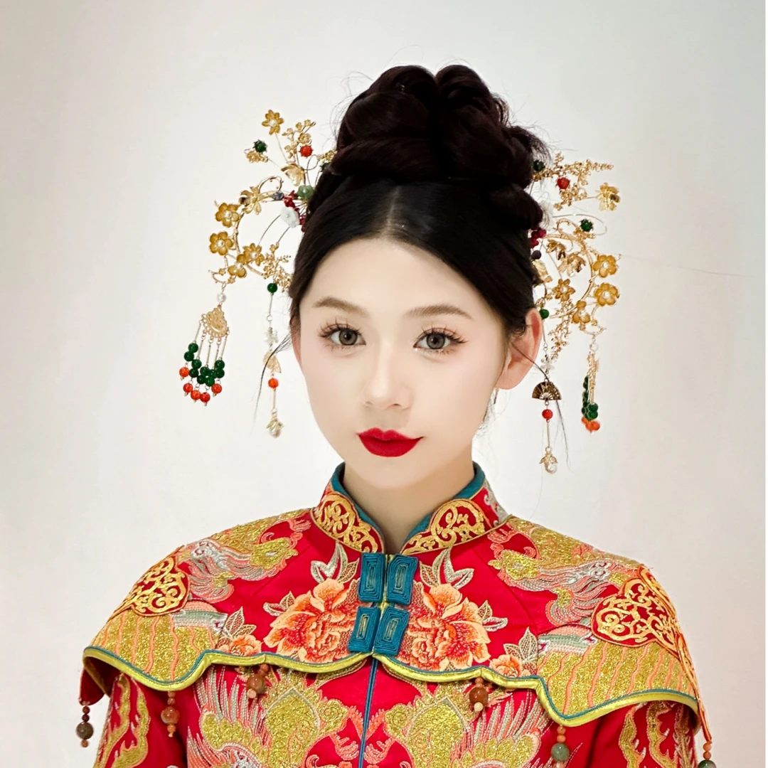 予禧-15130新娘头饰新中式黄色古风汉服秀禾服龙凤褂流苏复古奢华