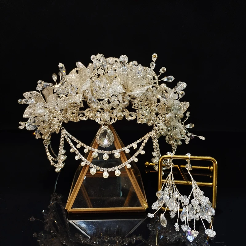 8094喜看优选气质皇冠新娘新款白色水晶高级感发箍影楼奢华王冠