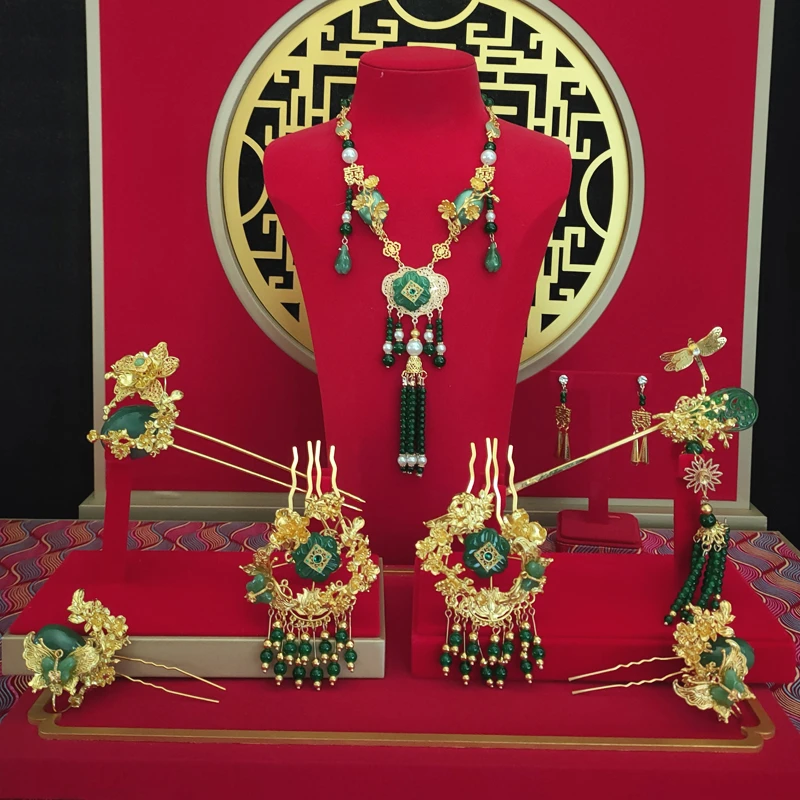 予禧-15283新娘头饰中式黄色古风汉唐秀禾服龙凤褂流苏发饰品