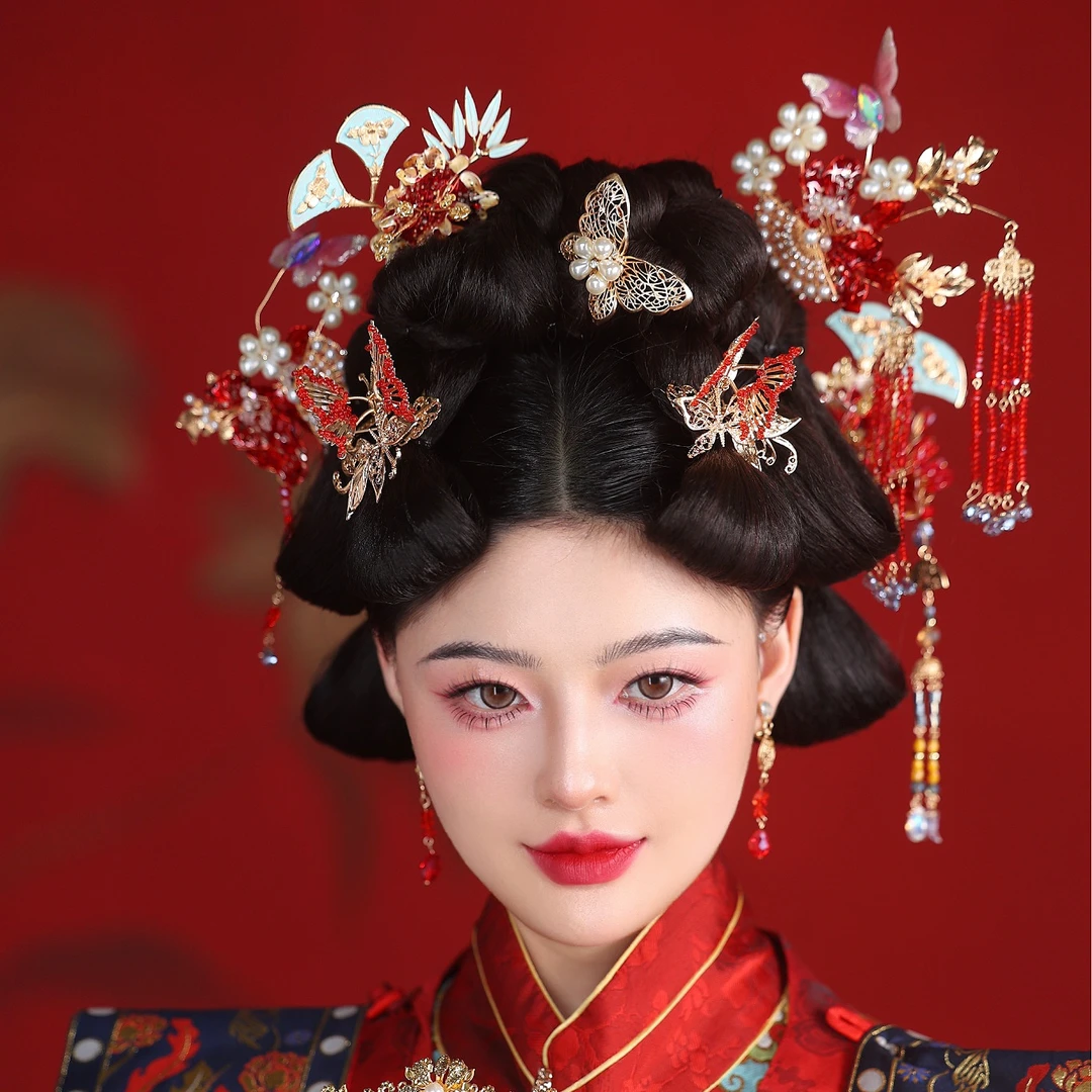 予禧-15208新娘大气头饰中式黄色古风汉服秀禾服龙凤褂流苏发饰品