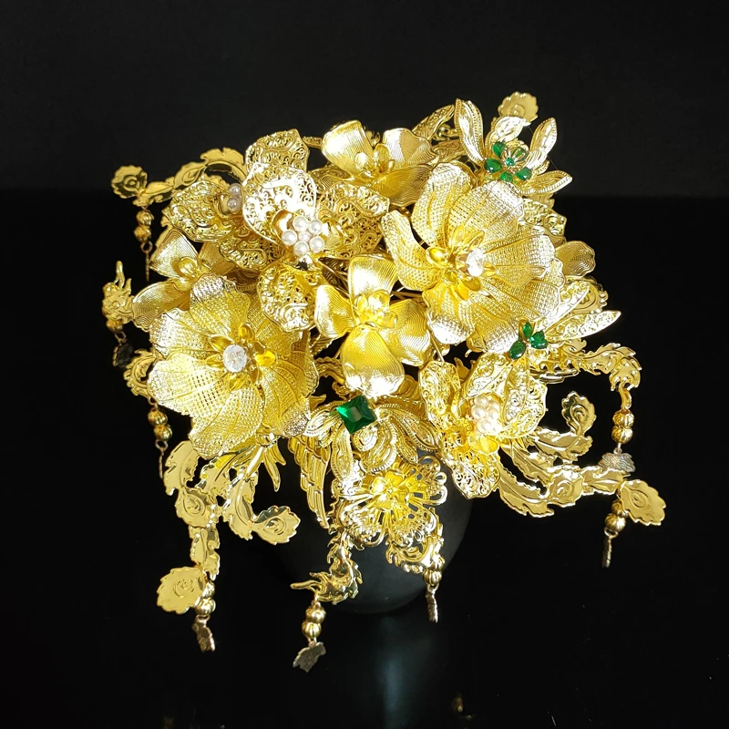 15249手捧花新娘大气配饰中式黄金古风汉服秀禾服龙凤褂饰品