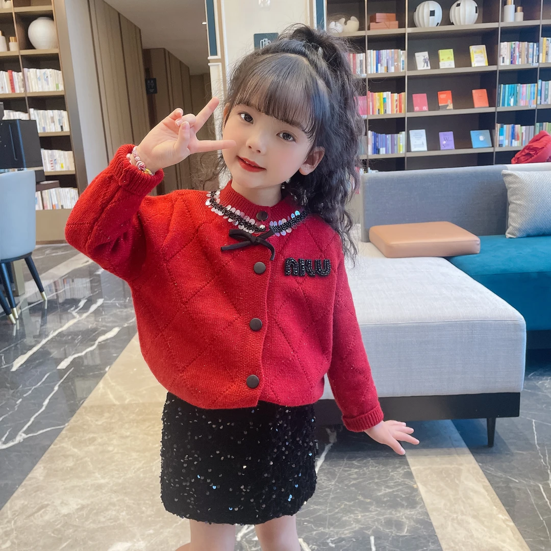 【 新粉浮力】女童精致亮晶晶毛衣气质新年款毛衣女宝宝小香风毛衣