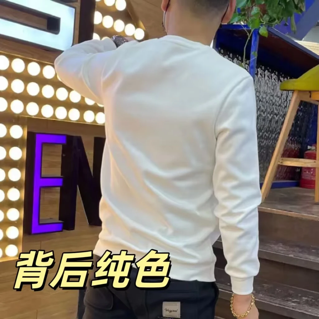 秋季新款时尚潮流运动休闲男士百搭印花卫衣修身弹力圆领