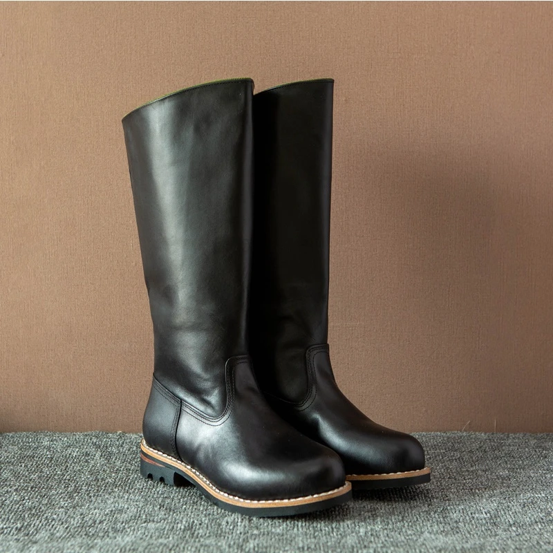 3515高筒皮底自做马靴鞋底上线 男士夏季真皮高筒马靴 骑士靴皮靴