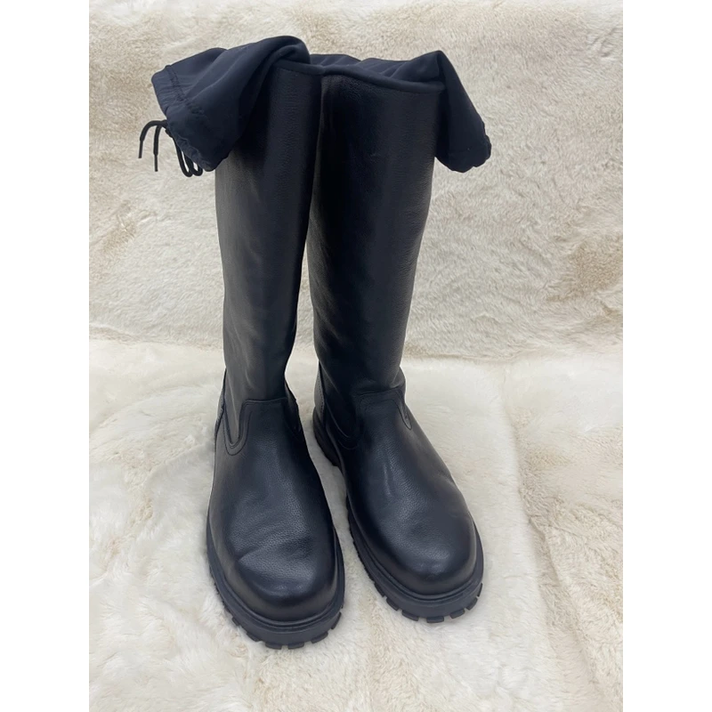 男士高筒防砸靴皮毛内里防滑鞋底高筒蒙靴带防尘绑腿柔软不板脚