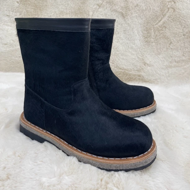 226-1男士雪地靴马毛靴子羊毛冬天防滑爆款不冻脚一脚蹬黑色时尚