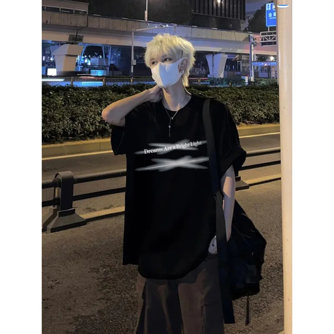 美式街头纯棉重磅短袖t恤男夏季hiphop潮牌痞帅半袖宽松五分中袖